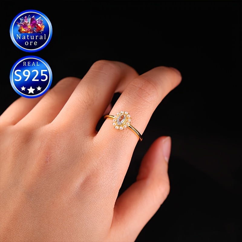 S925 Silver Ring with Light Aquamarine, Adjustable & Ideal Gift